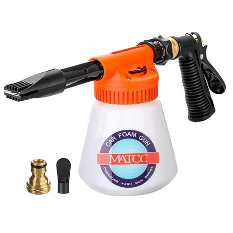 The spray head, the coating chamber (canister), the grass seed blend that is suitable for all climates, the hydro mousse liquid formula MATCC Car Foam Gun Foam Fits Garden Hose