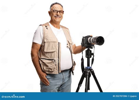 Photographer With A Professional Camera On A Stand Stock Photo Image