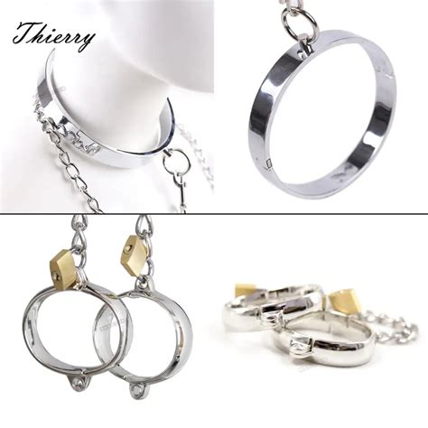 thierry 3pcs set stainless steel slave collar 1 pair wrist ankle cuffs fetish bondage restraint
