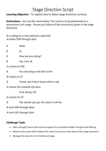 Stage Directions Script Worksheet Teaching Resources