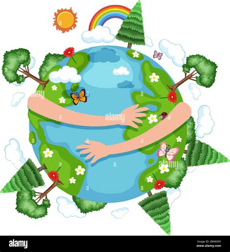Poster Design For Happy Earth Day With Big Hands Hugging Earth