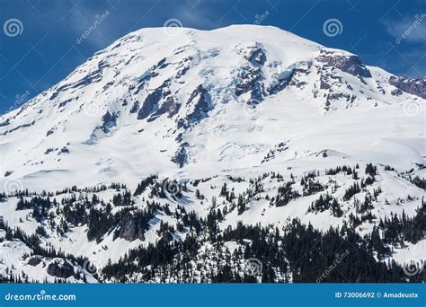 View Of Mount Rainier Summit Covered By Snow Washington Usa Stock Photo