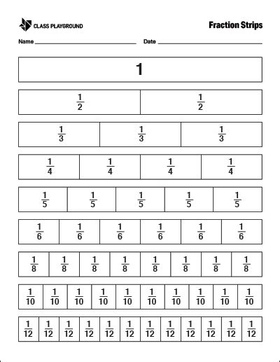 Printable Fractions Strips Class Playground Learning Fractions Fractions Fraction Word