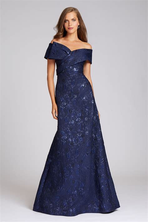 Off Shoulder Jacquard Metallic Bow Gown In Evening Gowns Formal
