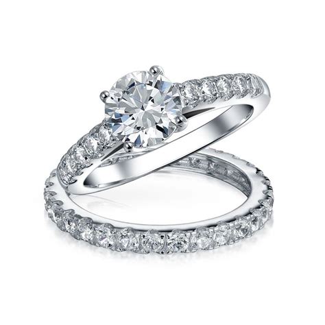 1ct Eternity Band Aaa Cz Engagement Wedding Ring Set Sterling Silver Elegant Wedding Rings