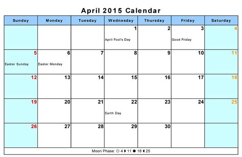 April 2015 Calendar Free Large Images