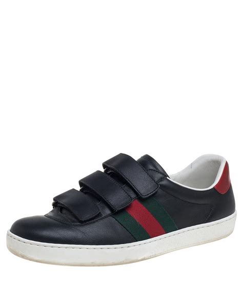 Gucci Black Leather Ace Velcro Sneakers For Men Lyst