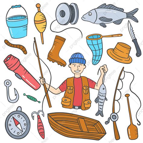 Fisherman Doodle Hand Drawn Art Illustration Fisherman Fishing