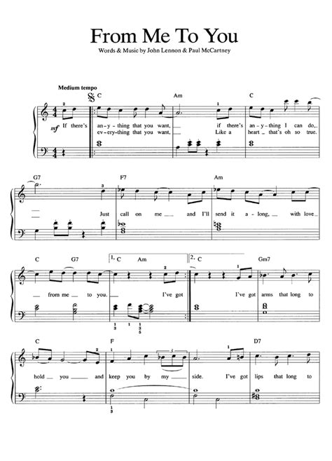 From Me To You Easy Piano Sheet Music Easy Sheet Music
