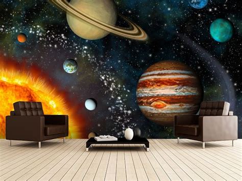 3d Solar System Wall Mural Wallsauce Uk Space Themed Bedroom Space