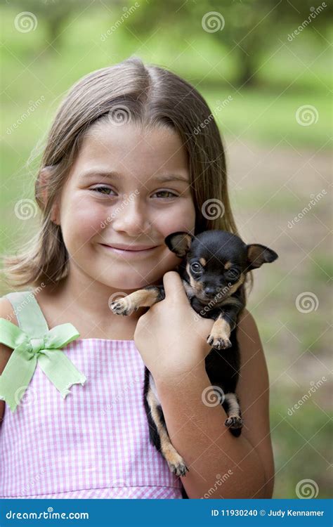 Little Girl With Puppy Stock Photo Image Of Girl Eyes 11930240