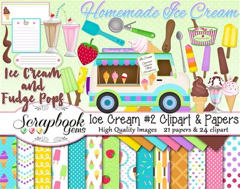 ICE CREAM BUNDLE 2 Kits In 1 48 Cliparts 42 Papers Etsy
