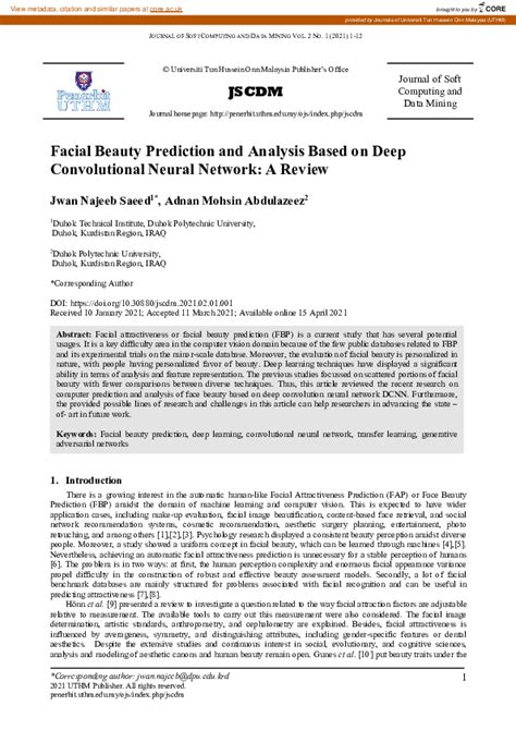 pdf facial beauty prediction and analysis based on deep convolutional neural network a review