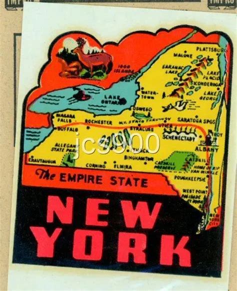 Vintage New York Empire State Map Souvenir Impko Travel Decal