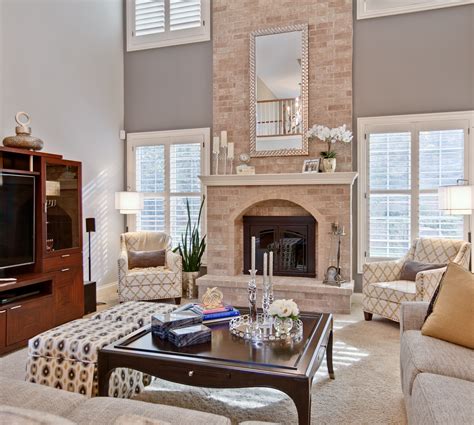Great Room With Two Story Fireplace Interiors With A View Inc