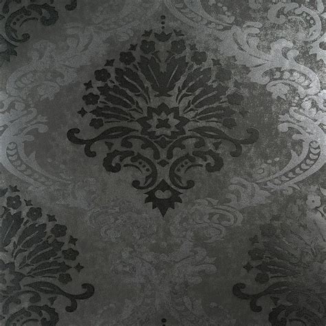 Luxurious Metallic Rich Dark Grey Damask Wallpaper R3886