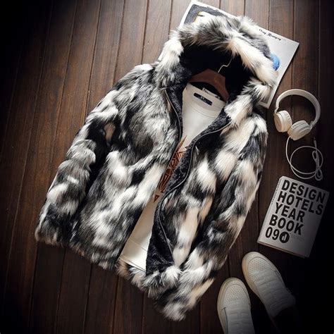 Jamickiki New Fashion Winter Fashion Fur Coat Mens Hooded Fur Tops