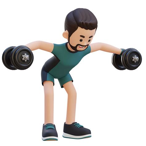 3d Sportsman Character Performing Dumbbell Bent Over Reverse Fly