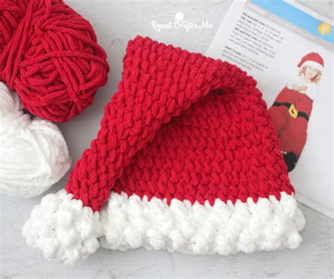 Crochet Santa Hat With Bernat Blanket Yarn Repeat Crafter Me