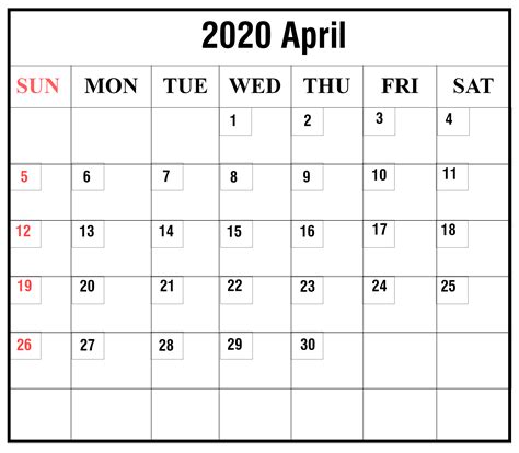 Monthly Blank April 2020 Printable Calendar Template Pdf Word Excel