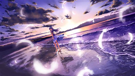 壁紙 アニメの女の子が裸足でビーチで散歩 1920x1080 Full Hd 2k 無料のデスクトップの背景 画像