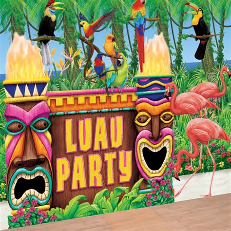 Hawaiian Luau Tropical Tiki Bar Wall Decorating Scene Backdrop Party
