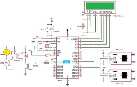 Here is the schematic for the circuit: Automatic Room Lighting System using Microcontroller