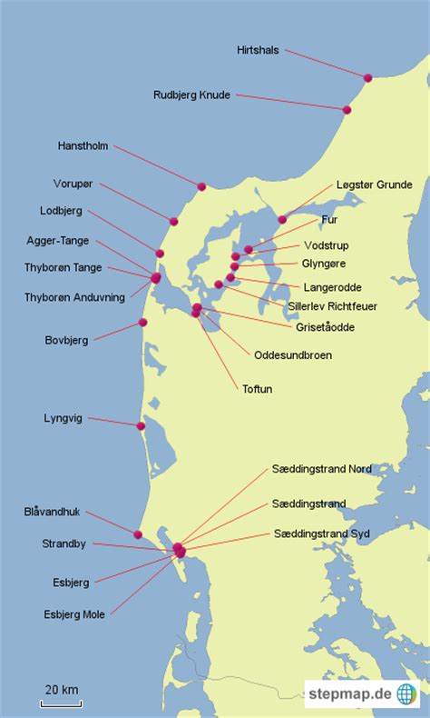 Planen sie ihren urlaub mit der karte von dänemark. StepMap - Leuchttürme Dänemark - Landkarte für Dänemark