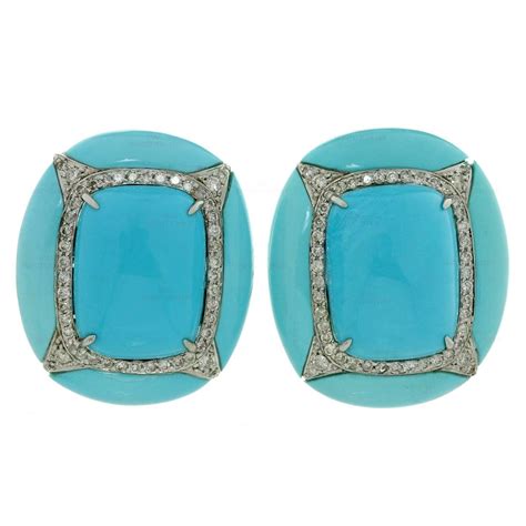 Impressive Turquoise Diamond Gold Clover Earrings For Sale Free