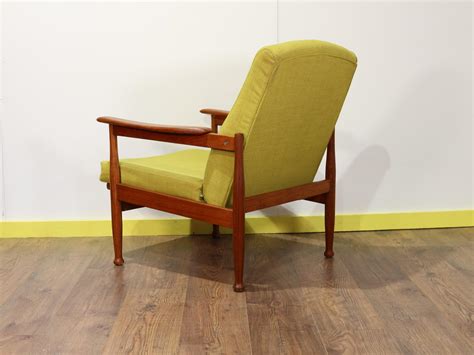 Mid Century Modern Teak Frame Danish Style Reclining Lounge Chair By