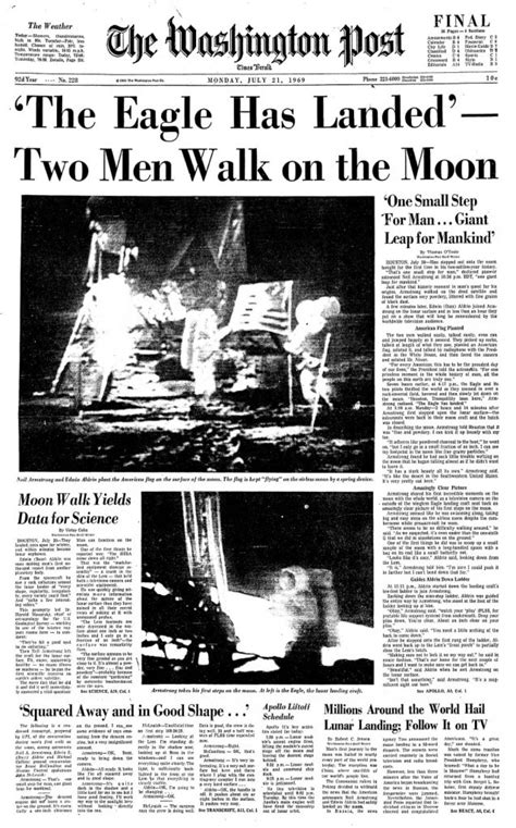 Front Page News Apollo 11 Historical Newspaper Apollo