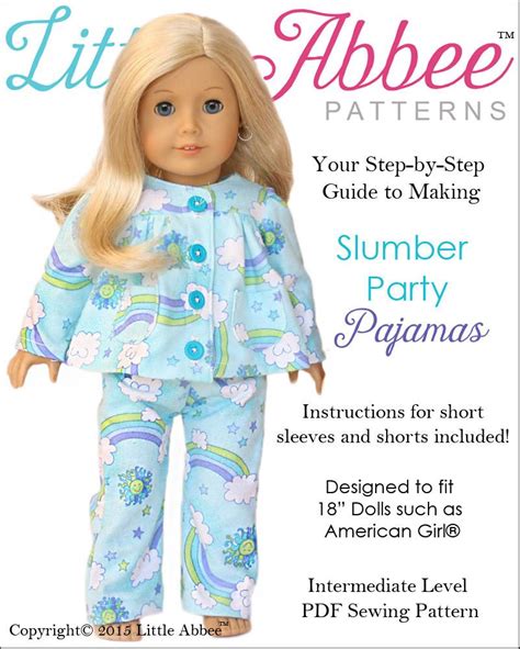 Little Abbee Slumber Party Pajamas Doll Clothes Pattern 18 Inch
