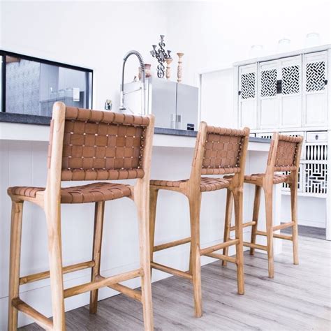 Whiskey brown faux leather counter stool (set of 2) bring the sophisticated look of leather seating bring the sophisticated look of leather seating to your kitchen with our faux leather counter stools. Tan Leather Weave Bar Stool (with back) 65cm | Woven bar ...