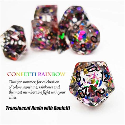Haxtec Rainbow Dnd Dice Set 7pcs Polyhedral Confetti Dice For