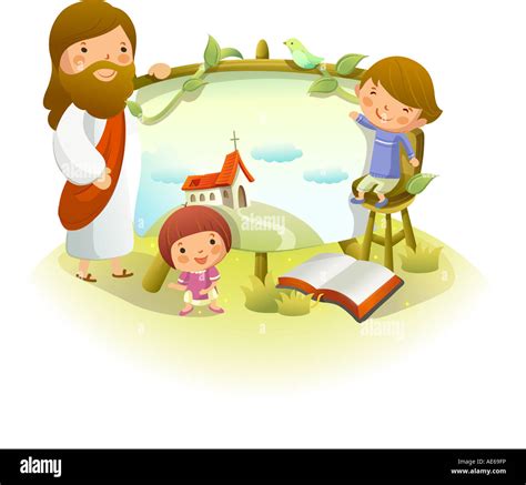 Jesus Christ Teaching Two Children Stock Photo Alamy