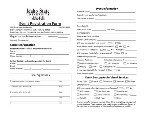 Registration Form For Event Templates At