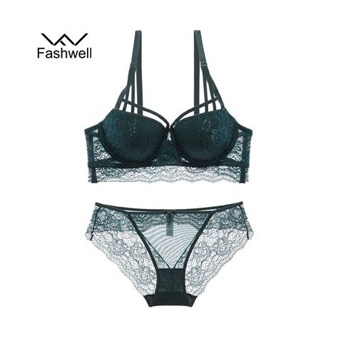 Fashwell High Quality Sexy Lace Bra Set 34 Cup Adjustable Push Up V