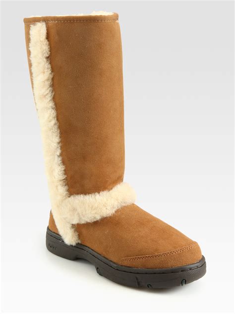 Ugg Shearling Trim Suede Tall Boots In Brown Lyst