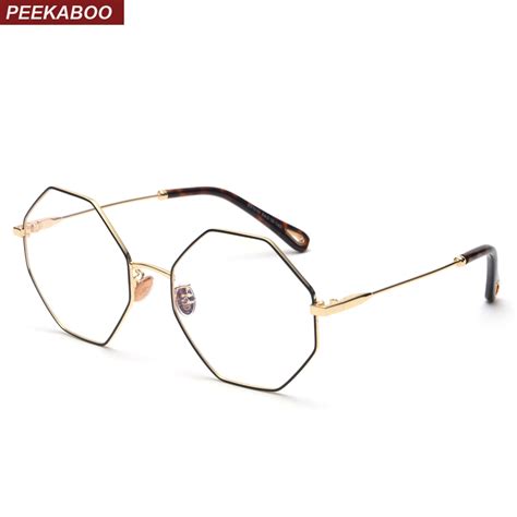 peekaboo optical eyeglasses frame women vintage 2018 gold metal oversized octagon polygon