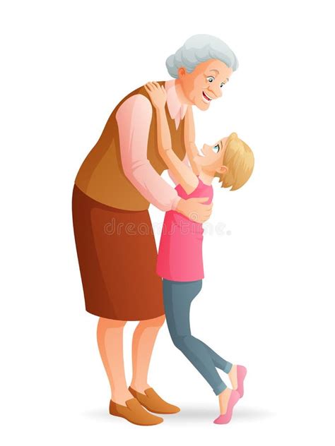 Abuela Sonriente Feliz Que Abraza A La Nieta Ilustración Del Vector De