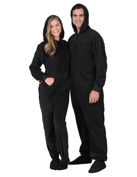 footed pajamas footed pajamas midnite black adult hoodie drop seat fleece onesie adult