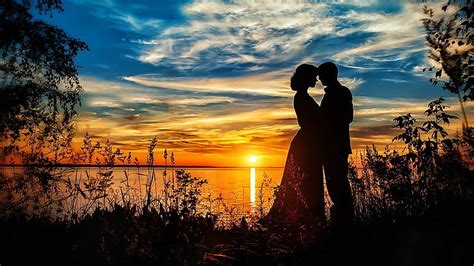 Hd Wallpaper Couple Love Sunset Lake Romantic Wallpaper Flare