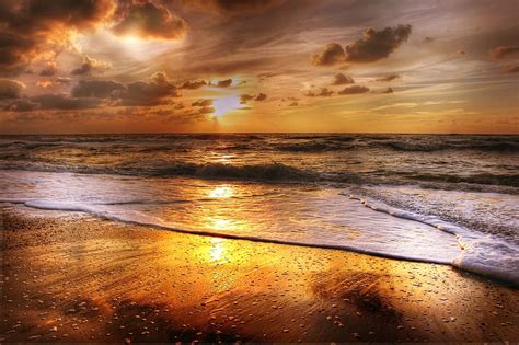 Seashore High Saturated Photorgraphy Sunset Beach Sea Sun