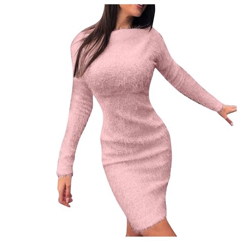 sweater dress knitted christmas winter dress women bodycon solid long sleeve warm dresses for