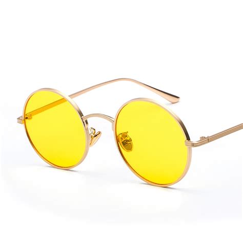 uv400 metal frame steam punk retro men yellow circle sunglasses fashion men shades round sun
