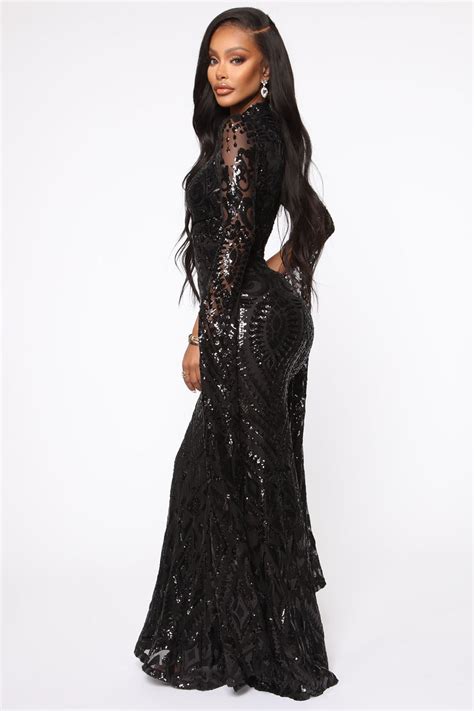Award Collecting Sequin Maxi Gown Black Fashion Nova Dresses
