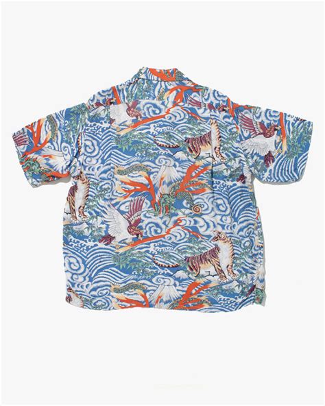 Japanese Repro Shirt Aloha Short Sleeve Tiger With Blue Cloud