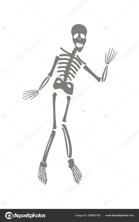 Drawing Of A Cute Cartoon Waving Skeleton Character Great For Halloween Or Similar Stock