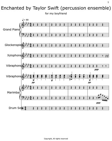 Enchanted By Taylor Swift Percussion Ensemble Sheet Music For Piano