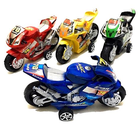 4 Pull Back Motorbike Toy Motorcycle Street Machine Friction Power Great T 3 Ebay